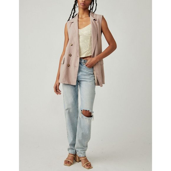 Free People Olivia Double-Breasted Vest Mauve Purple XS - Picture 2 of 10